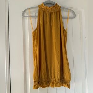 Adrianna Papell Mustard with Polka dots Sleeveless Blouse